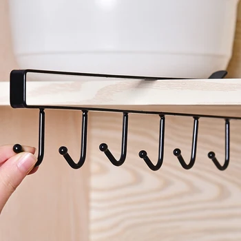 Six Cabinet Hook Wall Mounted Cabinets Rack Free Punch Multi Function Hanging Rack Hook Kitchen Bathroom Storage Shelf