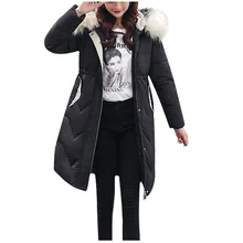 Большие размеры M-3XL зимняя куртка Женская Толстая хлопковая стеганая искусственная Меховая зимняя парка длинные женские пальто и куртки одежда с капюшоном