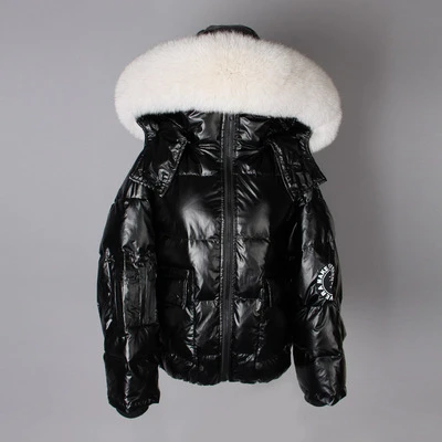 Black light grey ZURICHOUSE Зимний пуховик женский роскошный пуховик из меха енота Модный глянцевый свободный пуховик с капюшоном Женский пуховик - Цвет: Black light grey