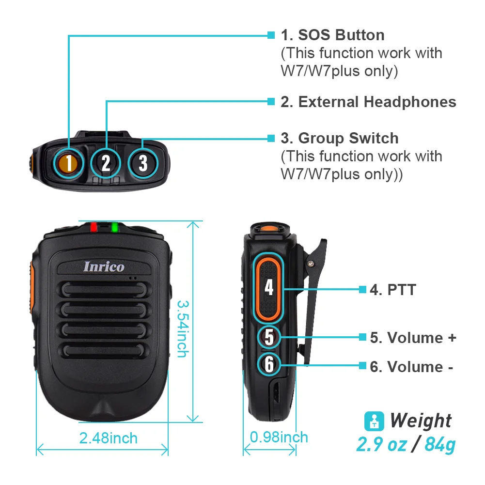 Inrico B01 Bluetooth Speaker Mic for Zello Wireless Speaker Mic for Zello W7 N60 W2PLUS Android Mobile Radio Phone