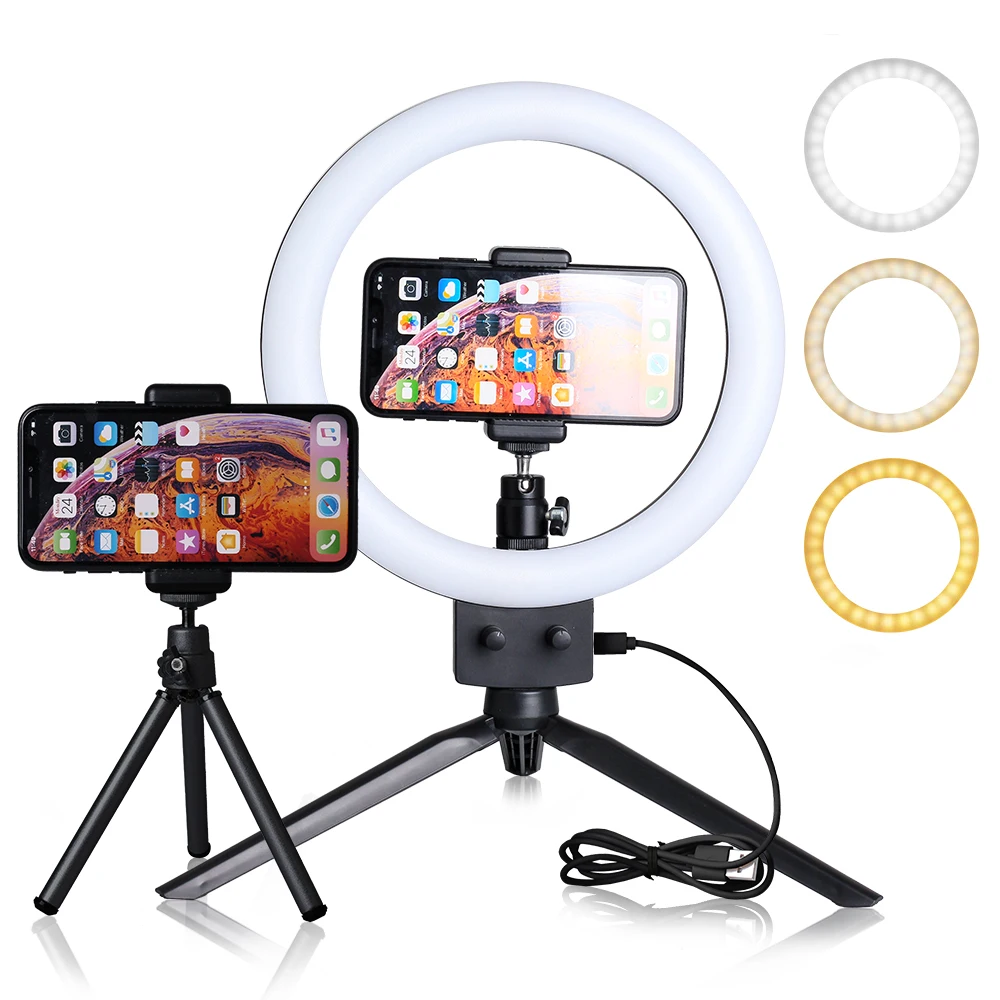 

9inch Mini LED Vertical Dimmable Desktop Ring Light With USB Plug Tripod Stand For YouTube Video Live Photo Photography studio