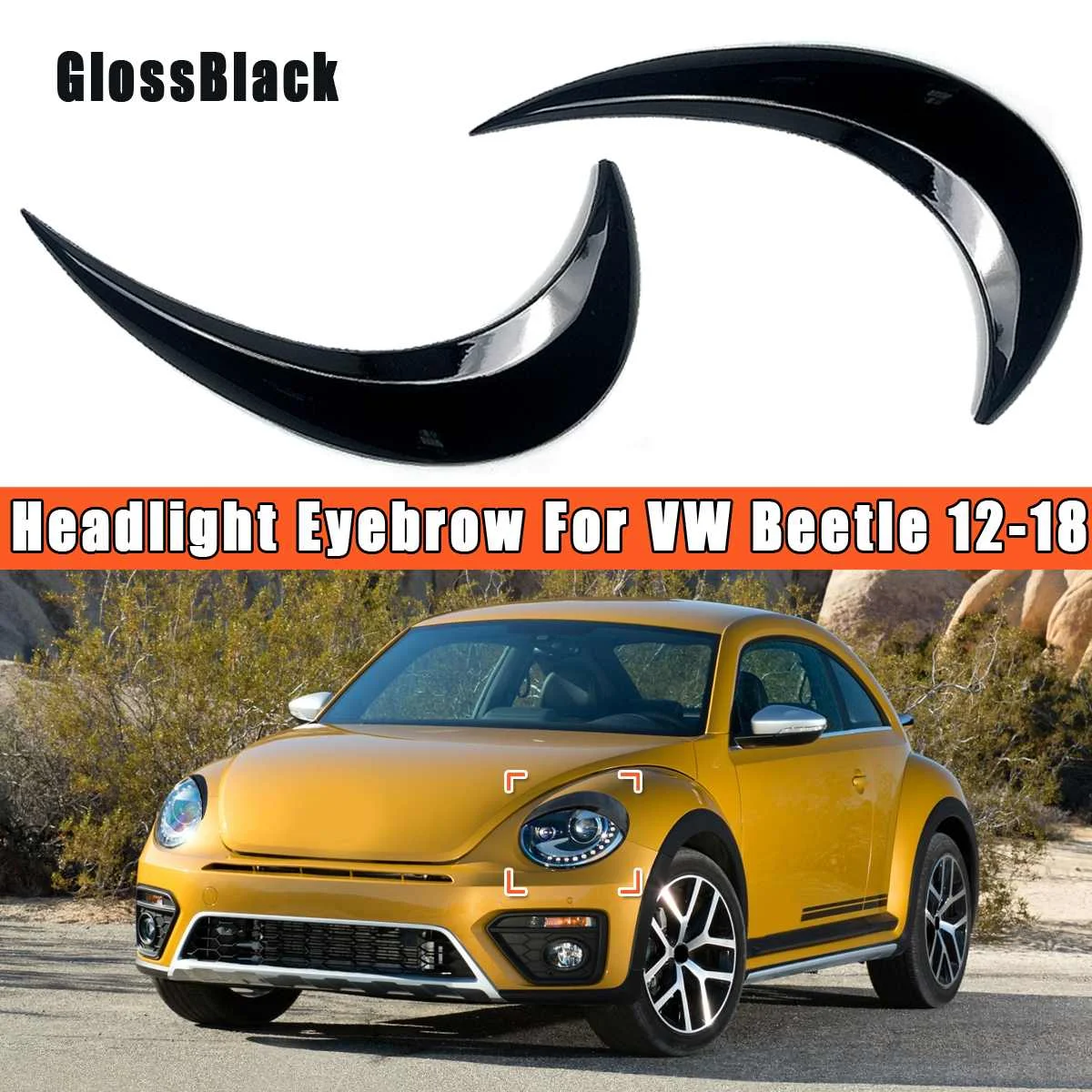 Color : CarbonLook SSGLOVELIN 1 Pair Car Headlight Eyebrows Cover Fit For VW Fit For Beetle 2012-2018 Trim Decal Decor Headlight Eyebrows Carbon Fiber Black Sticker 