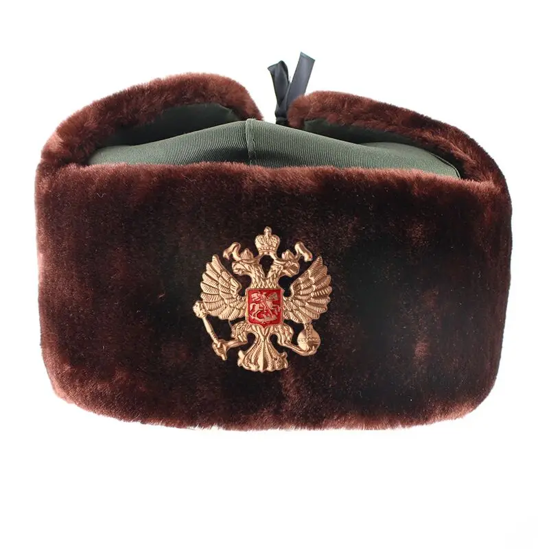 National Emblem BRN Мужские зимние шапки-ушанки в армейском стиле, в Военном Стиле, в русском стиле, шапки-ушанки, шапки-авиаторы, шапка из искусственного кроличьего меха, мужские зимние шапки, Новинка - Цвет: National Emblem BRN