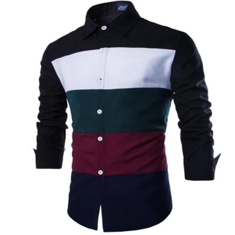 2018 Новая Осенняя модная мужская одежда Slim Fit Мужская рубашка в полоску с длинными