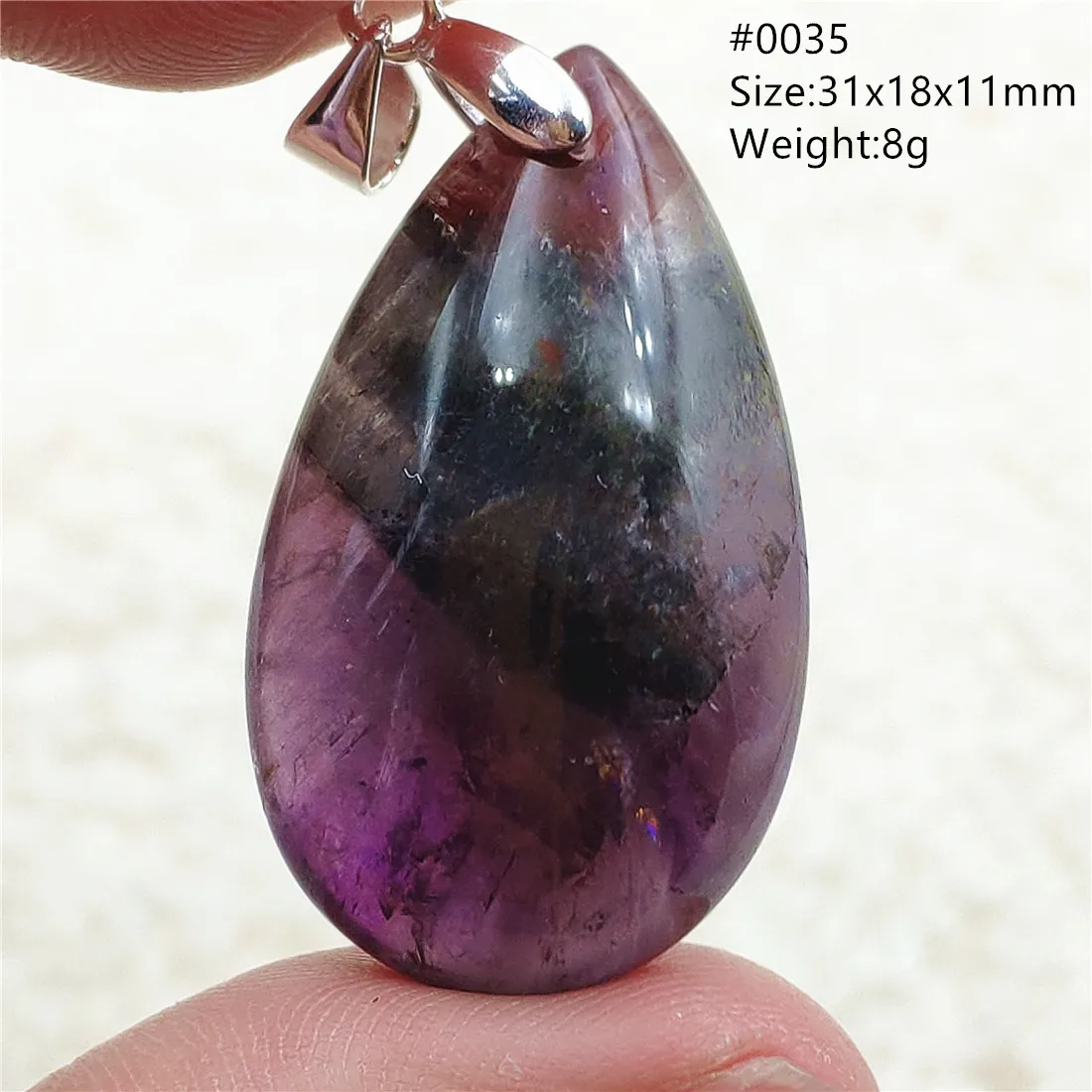 Genuine Natural Cacoxenite Auralite 23 Purple Red Pendant Water Drop Rutilated Bead Women Men AAAAAA