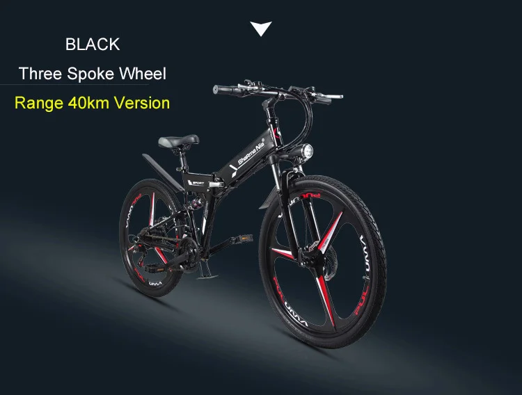 26 дюймов складной горный электрический велосипед 48 В 350 Вт высокоскоростной Электрический велосипед со съемной литиевой батареей для путешествий - Цвет: 3 Spoke 40km Black
