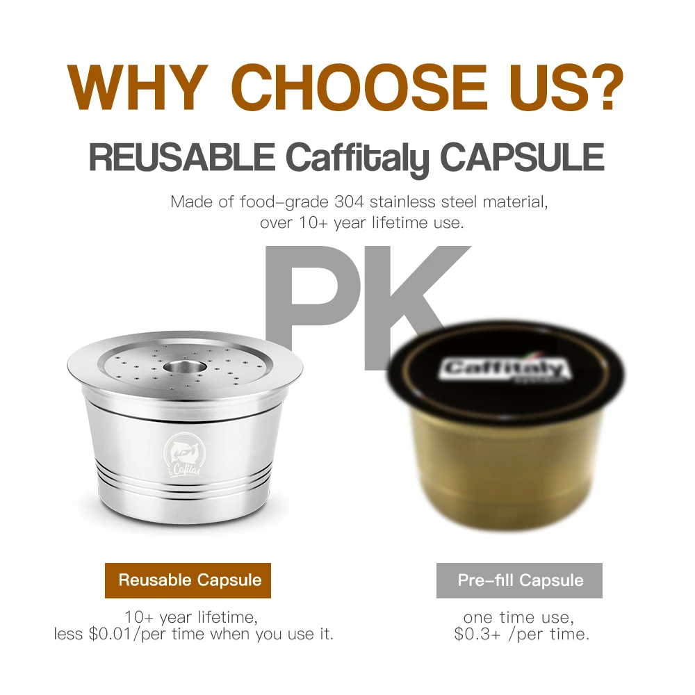 Reusable Coffee Capsule for Caffitaly Compact Coffee Filter Refillable Stainless Steel Pod Compatible Cafissimo & K-Fee Mahcine