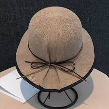 Новинка, летняя вязаная Панама с бантом, шапки для женщин, хлопковый солнцезащитный козырек, модная уличная дорожная пляжная купольная шляпа, регулируемые шапки, 6 цветов