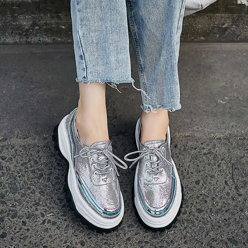 sheep leather platform rivets lace up sneakers round toe hiking thick bottom non-slip leisure vulcanized shoes L21