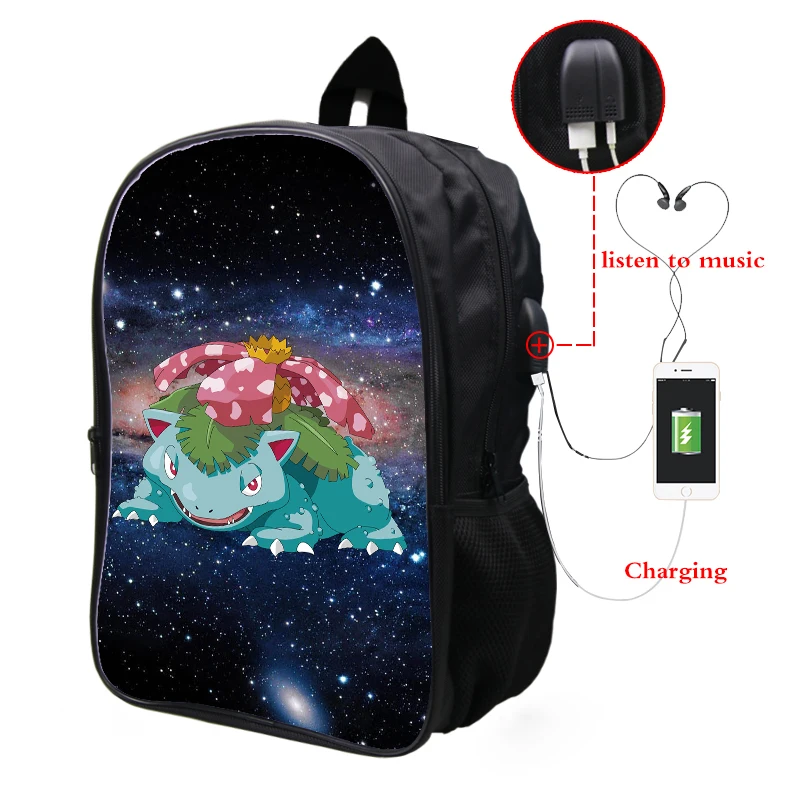 1 Pokemon Venusaur Galaxy Космический рюкзак Многофункциональный USB зарядка Разъем для наушников школьная сумка для подростков мальчиков рюкзак для девочек с отделением для ноутбука - Цвет: 1