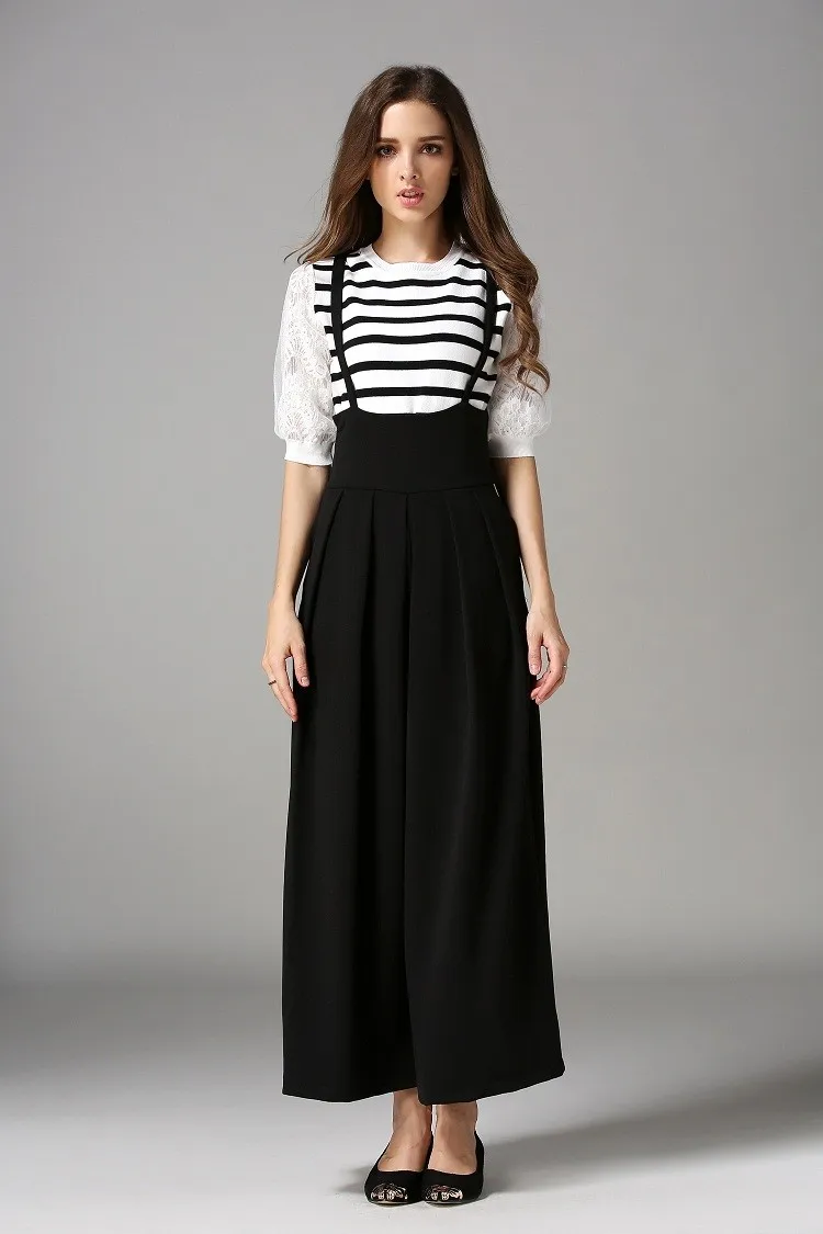 New Women Wide Leg Pants With Strap Summer Ankle-Length Loose Pants Female High Waist Ladies Pant Boho Pantalones Mujer