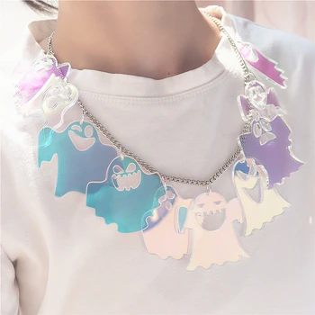 

2020 New Iridescence Ghost Necklace for Women Halloween Multilevel Pendant Short Chain Exaggerate Acrylic Jewelry