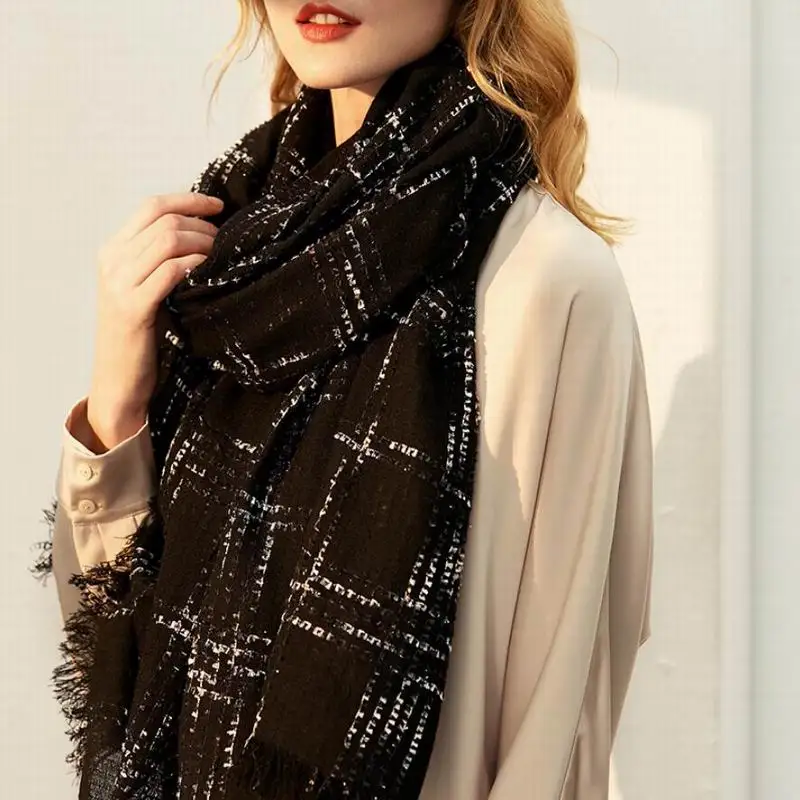 

100 Wool Scarf Women High Quality Pure Wool Scarfs Fashion Shinning Black Shawls Winter Warm Lady Gift Free Shipping