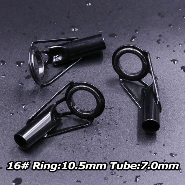 3Pcs Fishing Rod Tip Guides Repair Kit Stainless Steel Frames Ceramics Rings Black Rod Building Guide Eye Building Repair 6#~16# Size16 7.0mm 3Pcs