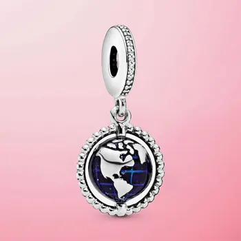 

JrSr new 100% 925 Sterling Silver Beads Spinning Globe Dangle Charms fit Pandora Bracelets Women DIY Jewelry gifts Free shipping