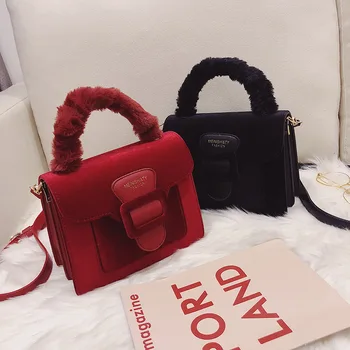 

Luxury women's bag 2020 new plush portable messenger shoulder bag wild casual small square bag