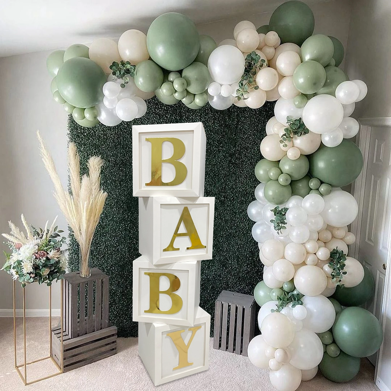 Caja dorada personalizada para Baby Shower, caja de globos, decoraciones para fiesta de cumpleaños, de género para niños, para fiesta boda, suministros para Baby Shower|Decoraciones DIY de fiestas| -