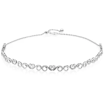 

New 925 Sterling Silver Necklace Crown And Heart Swirls Choker Adjust Necklace For Women Wedding Gift Diy Jewelry