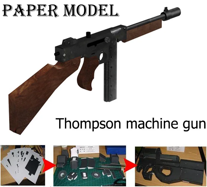  Free shipping Paper Model Simulation CS 1:1 Firearms Toys Thompson Machine Gun Waterproof No Fade 3