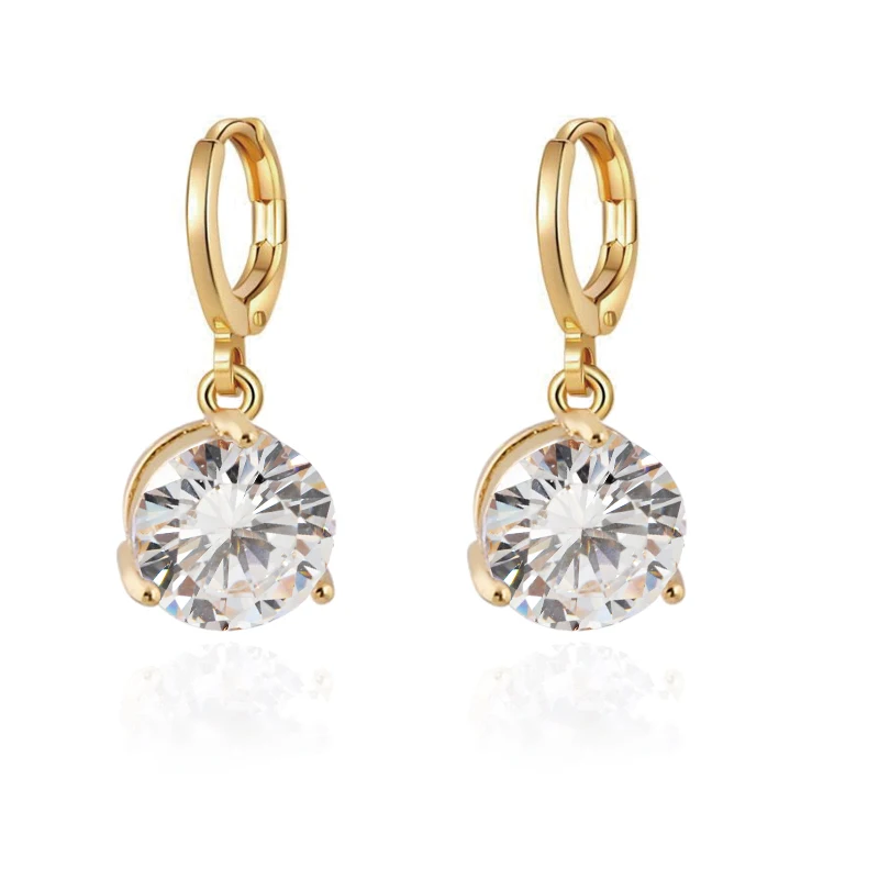 

Wholesale Jewelry --(3 pair/Lot) 5 Colors Roung Zircon Drop Earrings For Women Gold color 18 K AAA+ CZ Europe Fashion Style