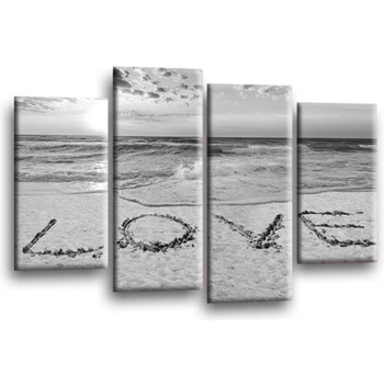

1 Set Canvas Painting Large Grey White Seascape Sunset Canvas Pictures Love Wall Art Split 4 Panel Brand New