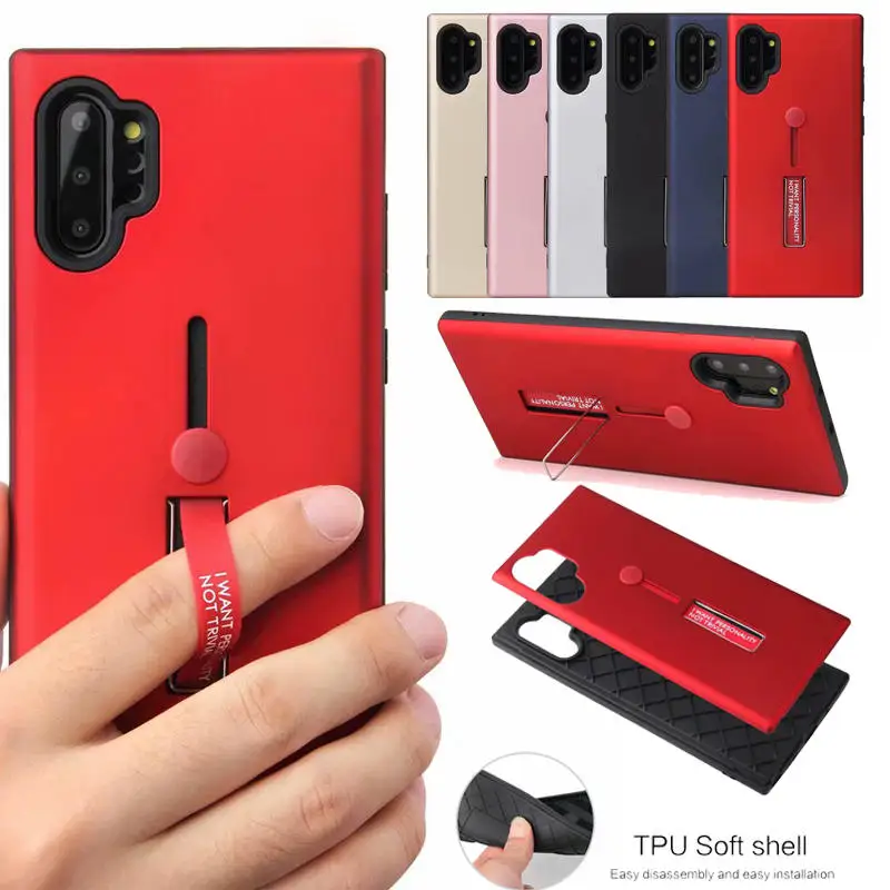 Чехол-подставка для телефона Samsung Note 10 Plus однотонный с кольцом-держателем Galaxy 4 5 8 9
