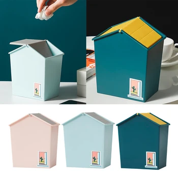 

Nordic House Shape Trash Can Home Car Bucket with Lid Plastic Garbage Basket