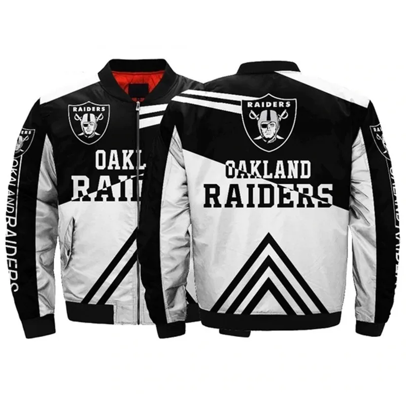 Повседневные куртки бомберы Лас Вегаса с американским футболом Raiders черно белые