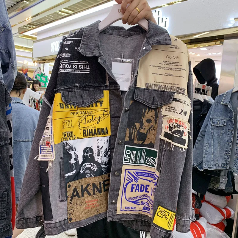 Джинсовая куртка Harajuku, Женская Осенняя уличная одежда, новые винтажные наклейки, джинсовое короткое пальто, женские куртки, пальто большого размера, Mujer