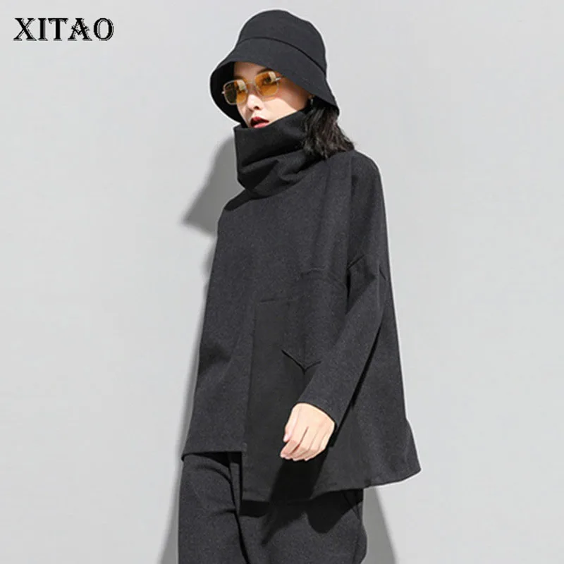 XITAO необычный Черный свитшот женская одежда 2019 с карманами модная новинка