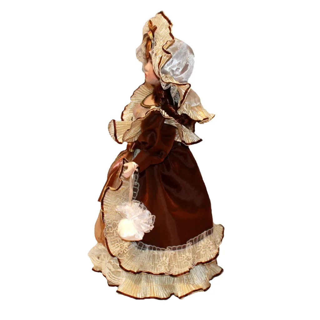 40cm Vintage Style Porcelain Dolls In Dress Hat With Display Stands