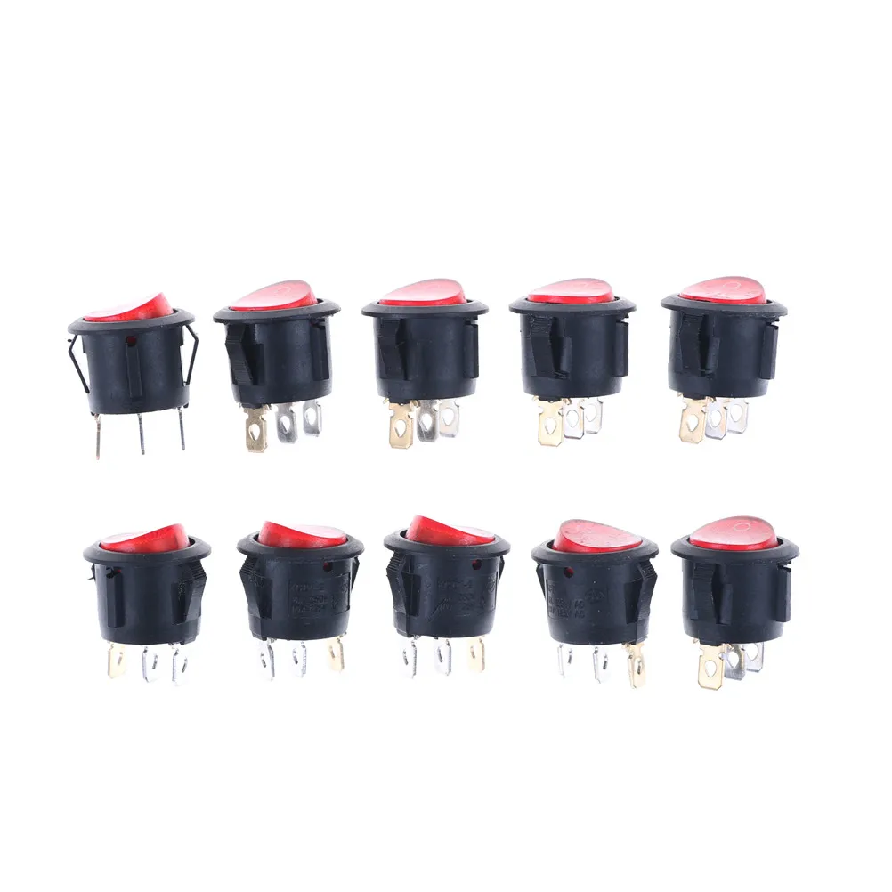 New 10pcs/lot 20mm Diameter Small Round Boat Rocker Switches Mini Round 3 Pin ON-OFF Rocker Switch 6A 250V 10A 125V 2 Color