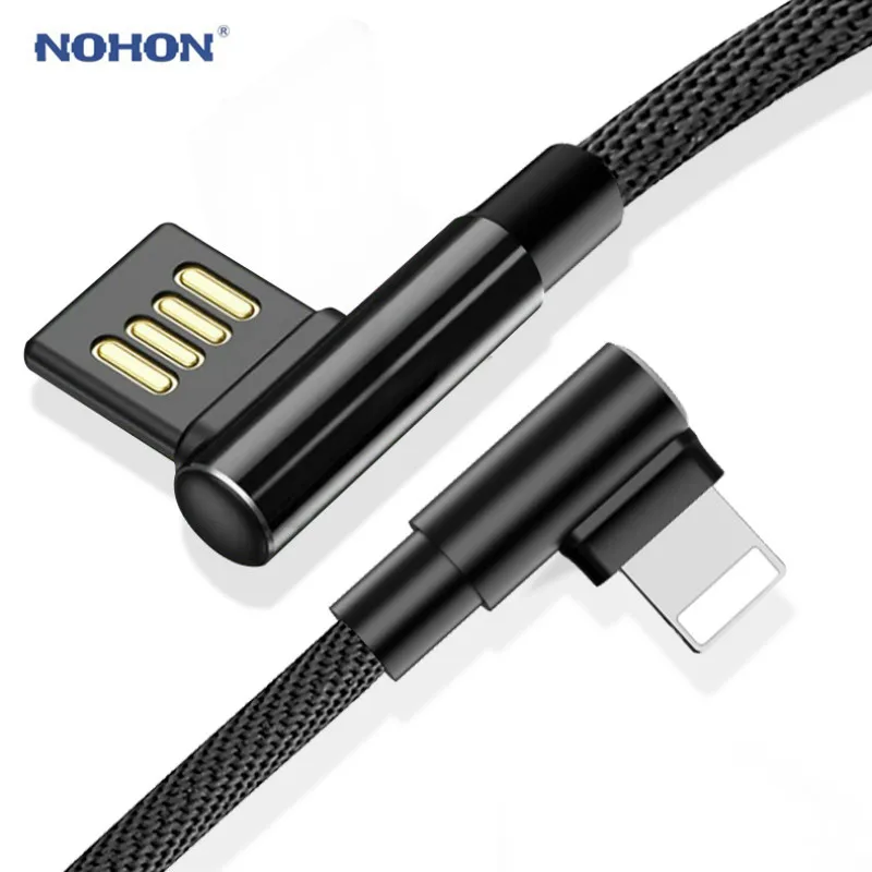 

NOHON USB Data Cable 90 Degree Fast Charging Cable Cord for iPhone 8 XR XS Max Samsung Note 9 S9 Type C Lightning Micro Cable