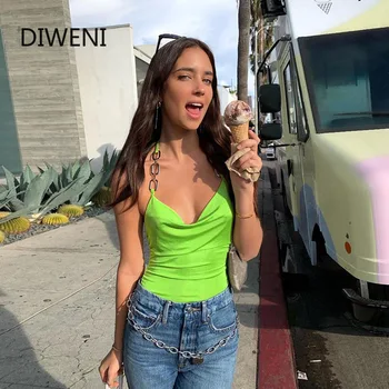 

DIWEINI women sexy Sleeveless sling backless off shoulder stretch Slim Soft Solid color party 2020 spring summer new style