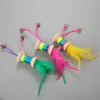 

Cat Toys Cat Feather Bells Toy for Cat Kitten Funny Playing Interactive Toy Pet Cat Supplies Wooden Dumbbell Bells Feather Tease