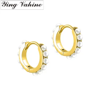 

ying Vahine New Arrival 100% 925 Sterling Silver Small Pearl Geometric Round Hoop Earrings for Women