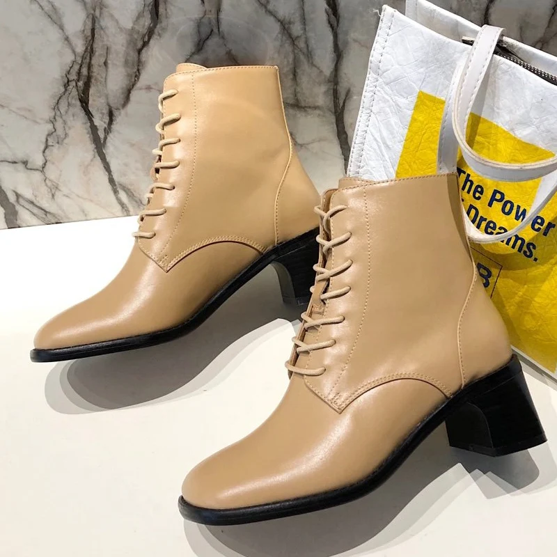

womens winter fashion Martin Boots 2020 New versatile Comfort High quality Booties Thick heel Leather Strap Boots