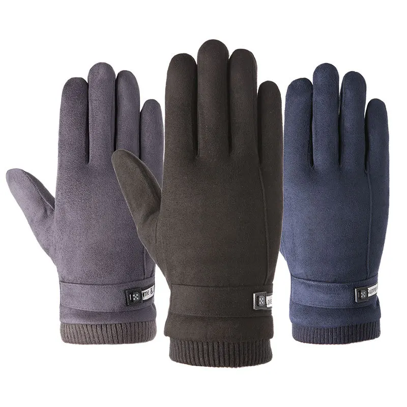 Cycling Gloves Warm Gloves Full Finger Gloves New Winter Men Sports Plus Plush Thick Warm Cashmere Cycling Riding Mittens Elastic Suede Leather Touch Screen Driving Glove C62