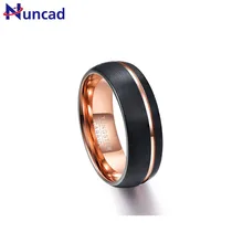 Черная матовая поверхность розовое золото боковая паза innerside 8 мм ширина натуральная Свадебная лента вольфрамовые карбидные кольца для мужчин