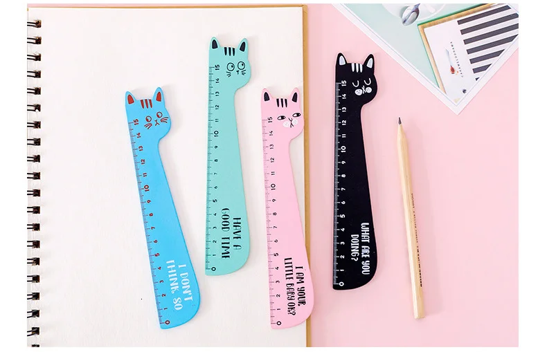 1-teiliges Lytwtw's Cat Candy Color Kawaii Briefpapier Cartoon Zeichnung Geschenk Koreanisches Büro Schule Kätzchen Gerades Holzlineal – Detail 7