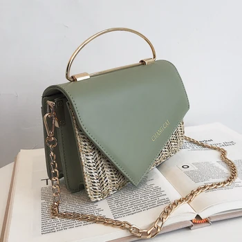 

Straw Tote bag 2019 summer fashion new quality PU leather Women's Designer Handbag Chain shoulder messenger bag Bolsos Mujer #50