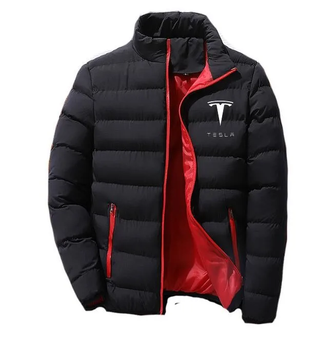 Мужская парка на хлопковой подкладке с логотипом Tesla однотонная теплая куртка