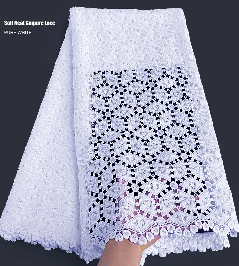 5 yards Pure White Soft African Guipure Lace High Quality Plain Black Couple Cord Lace Cupion Fabric for Ladies Gentlemen Dress