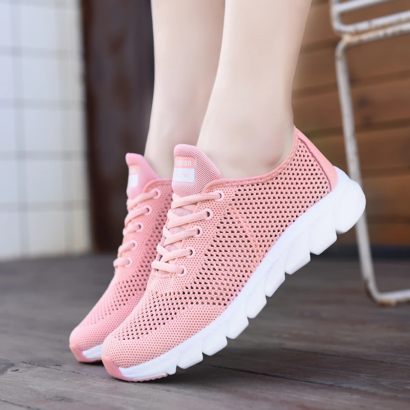 Zapatos de talla grande 41 para mujer, zapatillas de plataforma de malla transpirable, sin cordones, suaves, informales, calcetín de punto| Zapatos vulcanizados de mujer| - AliExpress