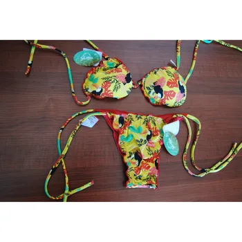 

Bikini double face with toucans with laces suitable for both sea pool triangle top with cups made in brazil