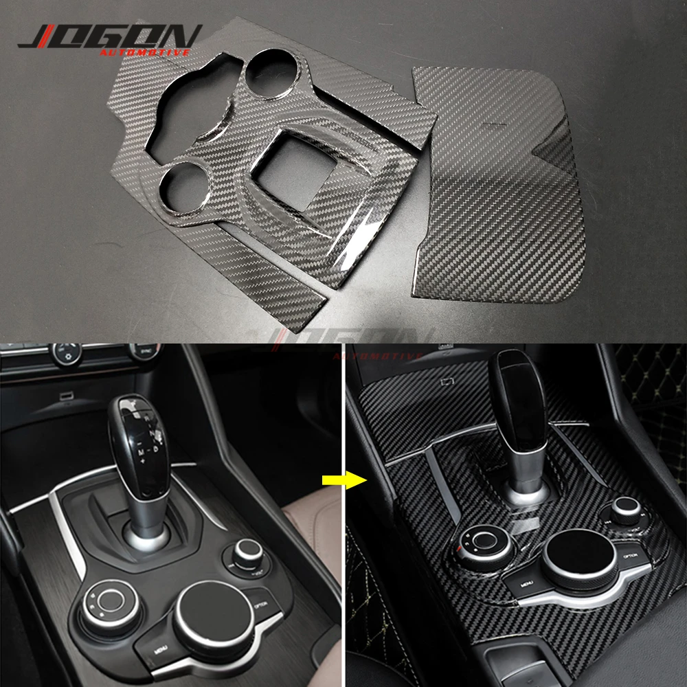 LHD Real Carbon Fiber For Alfa Romeo Giulia 952 Stelvio 17-2020 Car Interior Console Gear Shifter Panel Storage Grid Cover Trim