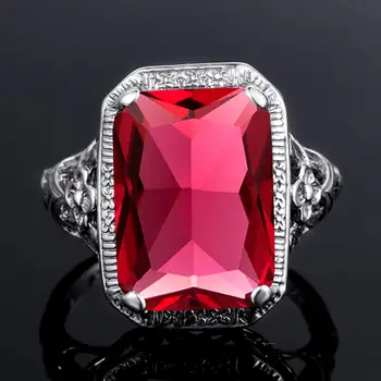 

Sterling 925 Silver Wedding Rings For Women Luxury Anniversary Ring High Quality Jewelry Retro Cubic Ruby Valentines Day Gifts