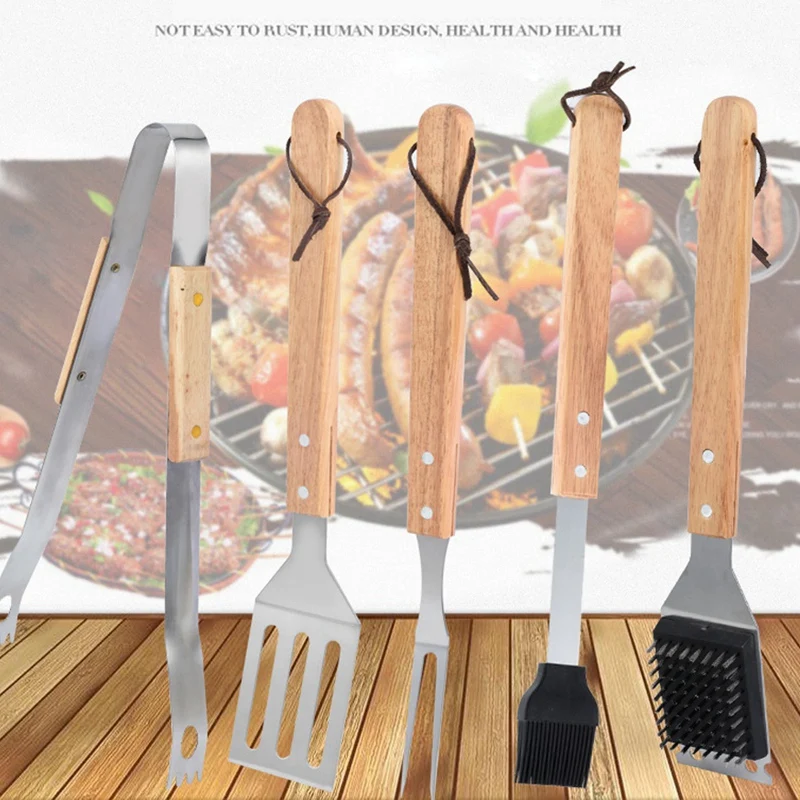 5Pcs/Set Stainless Steel Barbecue Grilling Tools Set Bbq Accessories Grill Bbq Utensil Camping Bbq Grill Tools Kitchen Tools New