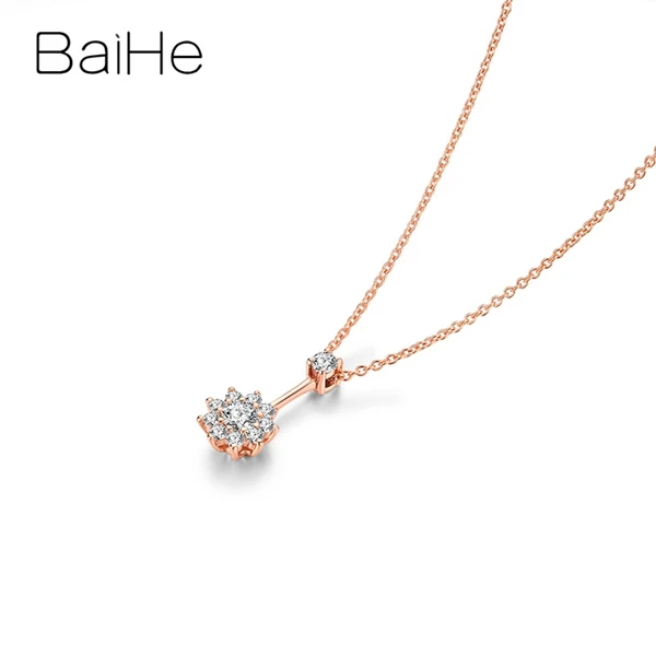 BAIHE, 18 K, розовое золото, сертифицировано, круглая огранка, H/SI, 0.27ct, натуральные бриллианты, ювелирные изделия, помолвка, модный, прекрасный цветок, подарок, ожерелья