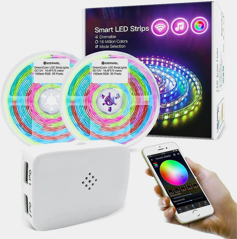 

Magic Home IOS/Android WiFi App Music 2Output SPI WiFi Pixel Controller Dual Output 5-24V Works with Alexa Google Home Led Strip